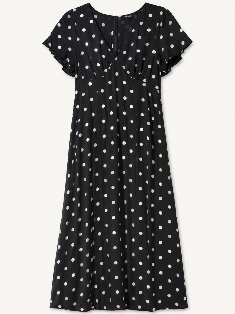Madewell V-Neck Flutter Sleeve Midi Dress Black Polka Dot Size 2
